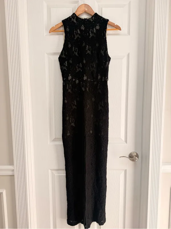 Alice + Olivia Gisela High Neck Long Lace Sleeveless Black Maxi Dress 2‎ - Image 4