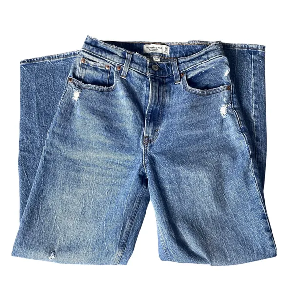 Abercrombie Fitch 90s Straight Ultra High Rise Jeans Distressed‎ Size 26 - Image 2