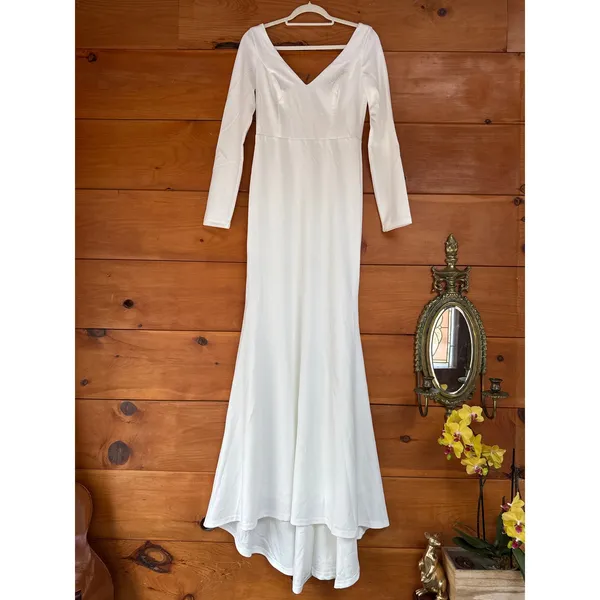 NWOT Lulus Feeling of Forever White Long Sleeve Mermaid Dress Wedding Bride XL - Image 3