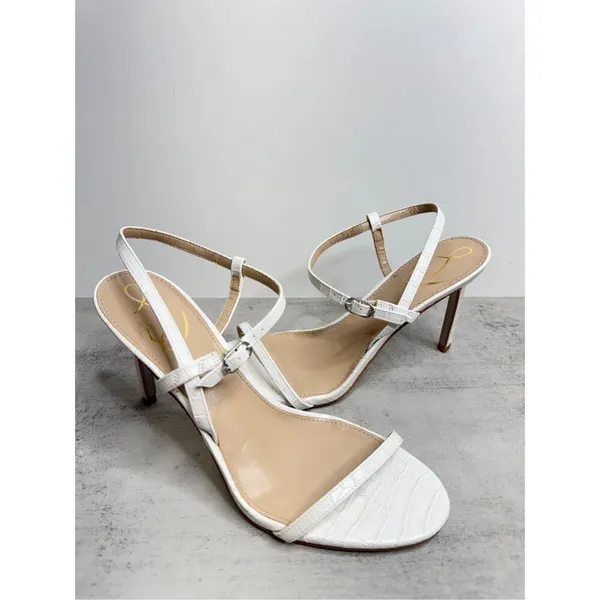 Sam Edelman Sandals Womens Size‎ 8 White Croc Embossed Faux Leather Beachy Heels - Image 7
