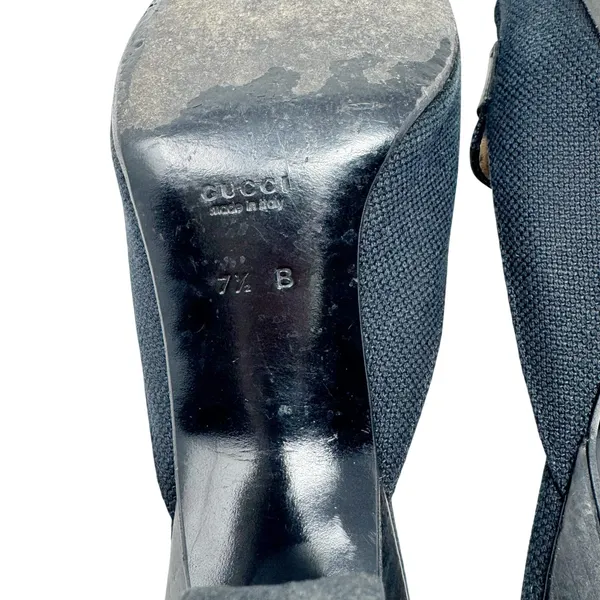 Gucci GG Logo Canvas Mule Heels Black Square Toe Slide Pumps 7.5 Made in Italy - Image 9