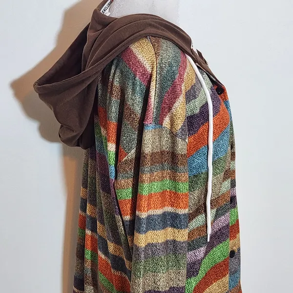 Exclusive Colorful Striped Hoodie NWT Sz Medium Women's Oversized Stripe Shacket - Image 5