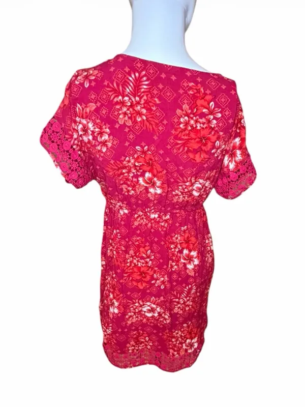 Pink Rose Red Floral V-Neck Mini Dress - Image 5