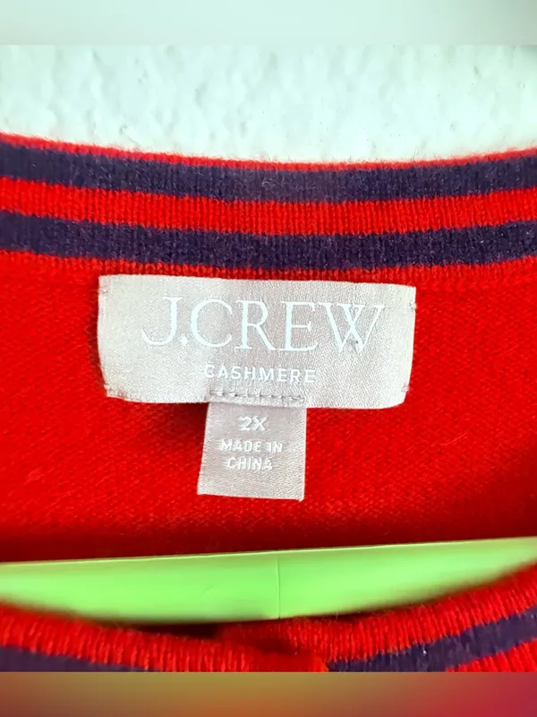 J.Crew Cashmere Sweater Lady Jacket in Cardinal Red Navy Contrast Trim 2X - Image 6