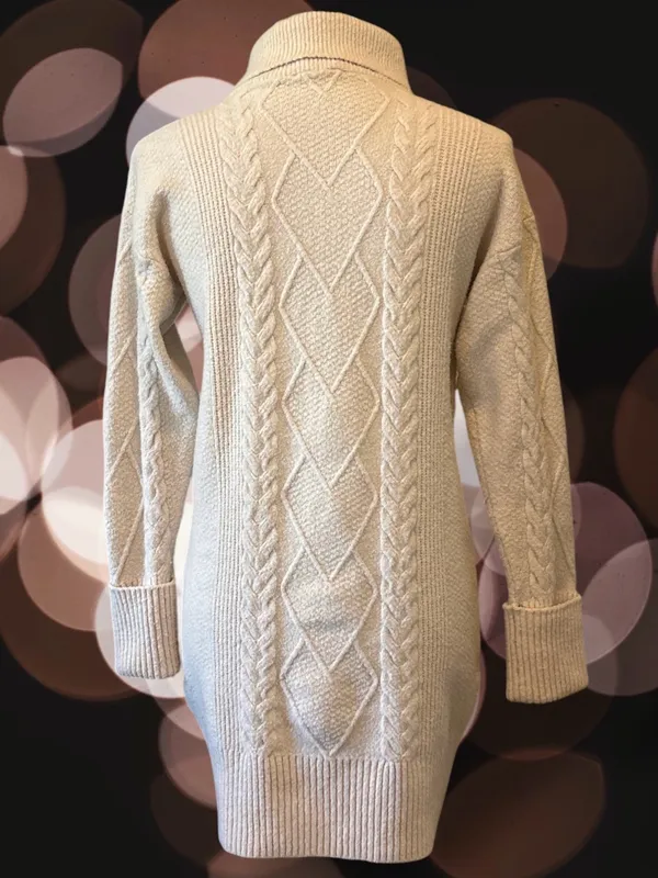 Olive & Oak Cream Cable Knit Half Zip Mock Neck Sweater Dress Small - Image 4