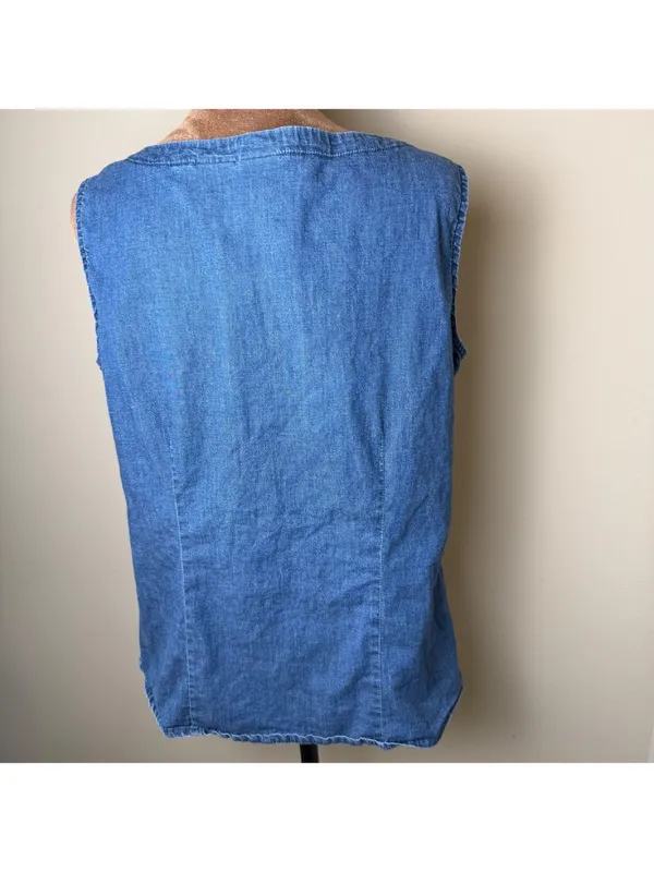Vintage 90s Y2K Denim Tank Top Womens Large Faded Glory Prairie Cottage Boho - Image 3