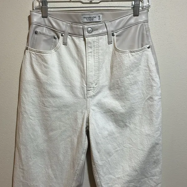 Abercrombie & Fitch LONG Curve Love Slim Straight Faux Leather Denim Jeans 29/8L - Image 6