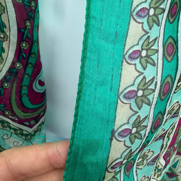 100% Silk Long Rectangle Paisley Scarf Wrap Shawl Teal Boho 18x66" Coastal READ - Image 4