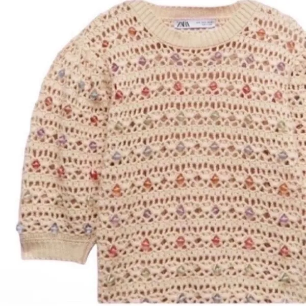 Zara Beige Beaded Sweater(Size Small) - Image 5