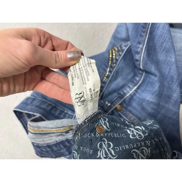 Rock & Republic Women Size 12 Bootcut Blue Jeans Medium Wash Embellished Pockets - Image 11