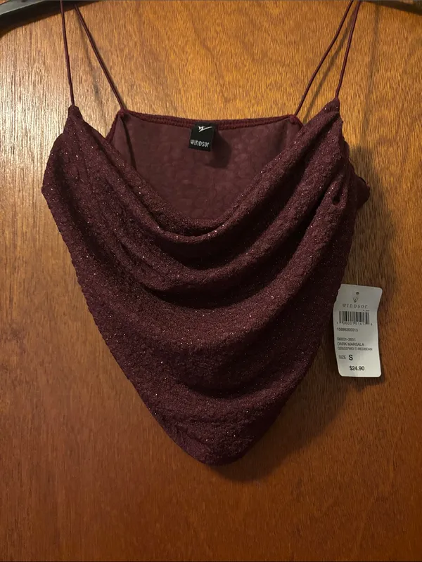 Windsor Sparkle Maxi Skirt with matching cowl neck shirt set Burgundy- Small - Image 4
