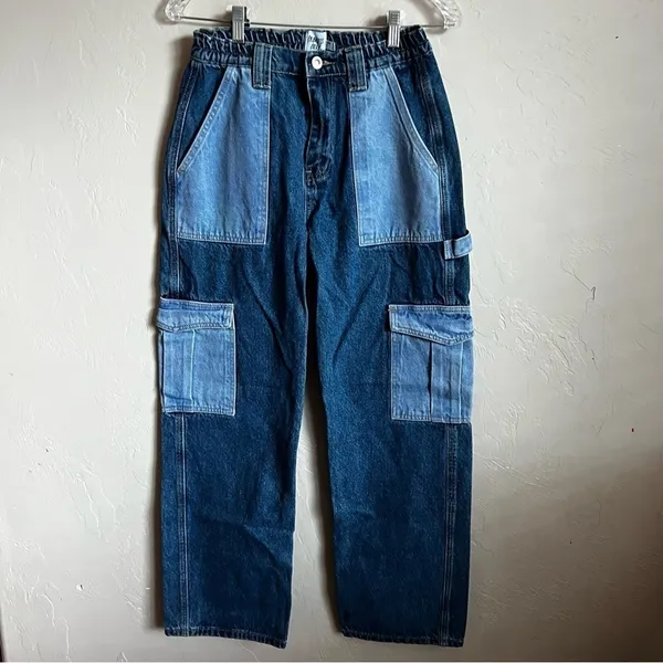 Princess Polly Boston Patchwork Mixed Denim Baggy Cargo Carpenter Denim Jeans‎ - Image 2
