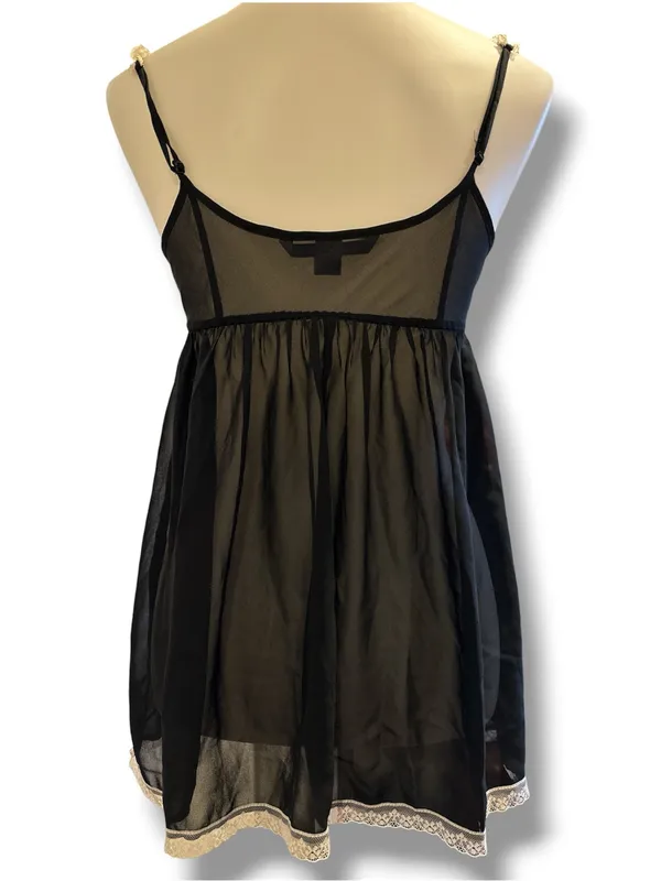 Victoria's Secret Vintage 2010 Black Chiffon Babydoll Lace Lingerie Slip Small - Image 6