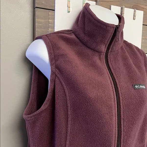 Columbia Mauve Sleeveless Mock Neck Zip-Up Pockets Fleece Vest Medium - Image 3