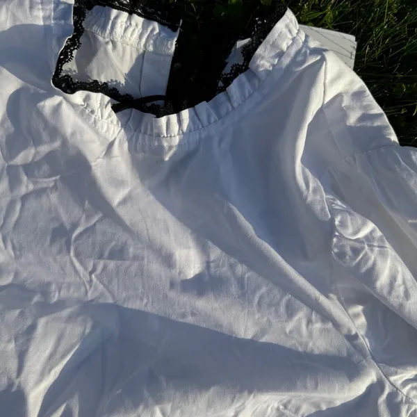NWT Puff-Sleeve Lace Neck Blouse - Image 2