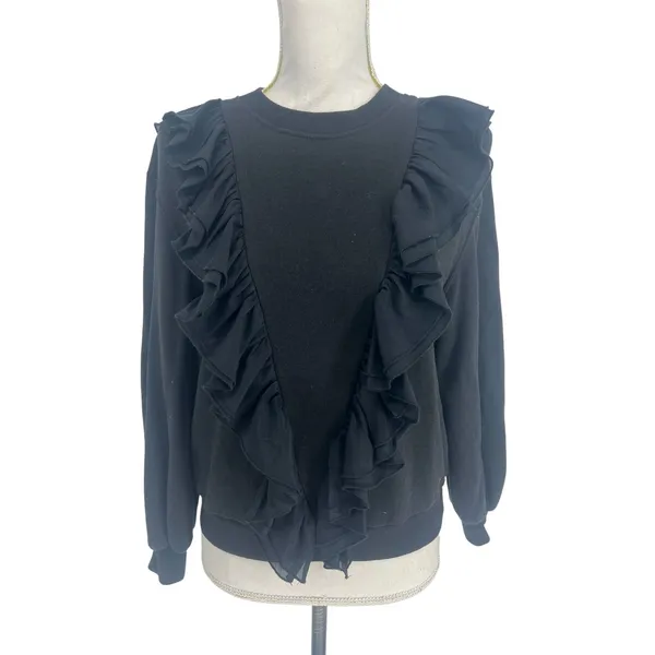 Alice + Olivia Carrie Ruffle Sweatshirt‎ Sweater Black XS - Image 4