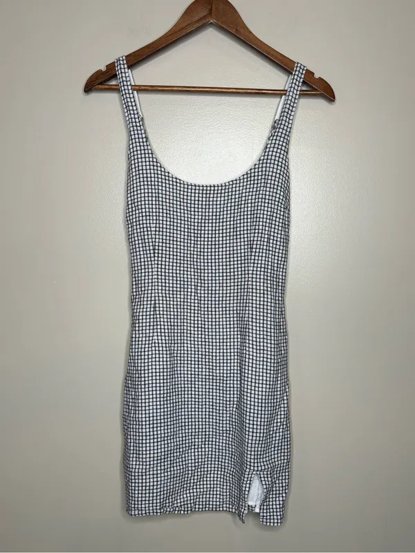 Abercrombie & Fitch 90s Gingham Print Linen Blend Mini Dress - Image 3