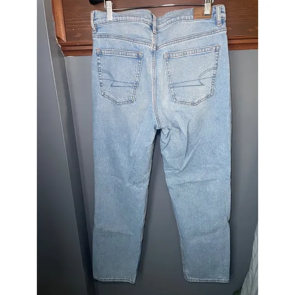 American Eagle Super High-Rise Straight Jeans Light Wash Denim Womens 10 Regular - Image 2