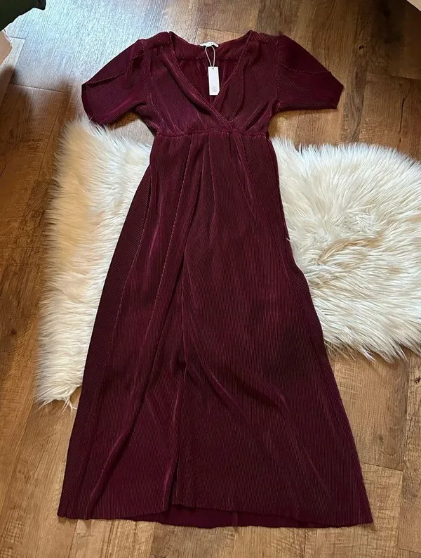 BALTIC BORN Athena Pleated Maxi Dress In Mulberry - Image 3