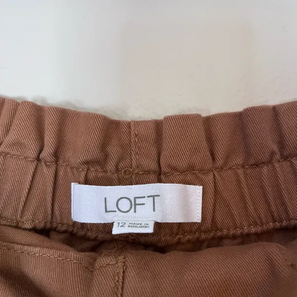 LOFT Paperbag Utility High Rise Straight Leg Cotton Twill Belted Pants Brown - Image 5