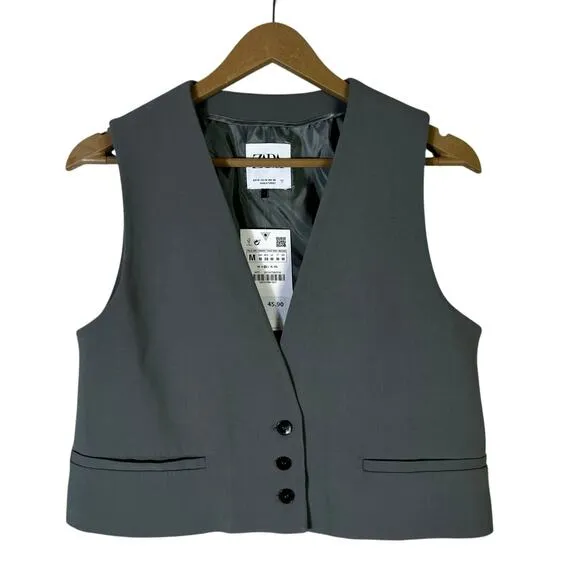 NWT Zara Tailored Vest‎ Womens M Gray Minimalist Workwear Chic Corporate Career - Image 2