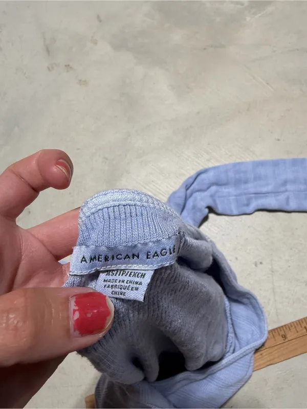 American Eagle Light Blue Ribbed Wrap Crop Top XS - Image 4