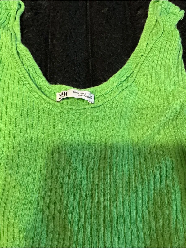 Zara Bright Lime Ribbed Tank with Ruffle Hem - Image 4