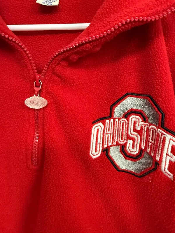 Vintage BellePointe Ohio State Buckeyes Red Fleece Quarter Zip L - Image 4