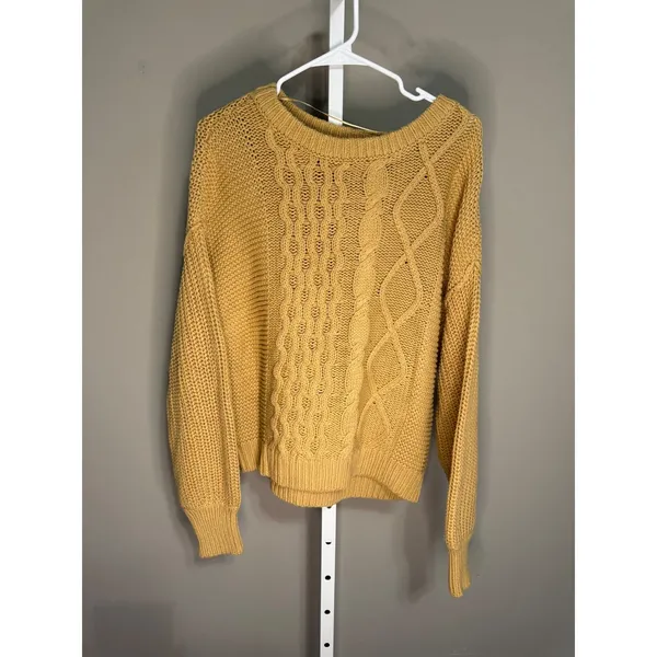 Free People Dream Cable Knit Oversized Sweater Camel NWT Size S‎ Crewneck - Image 9