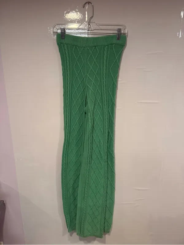 Edikted Green‎ Cable Knit Wide-Leg Sweater Pants - Image 4
