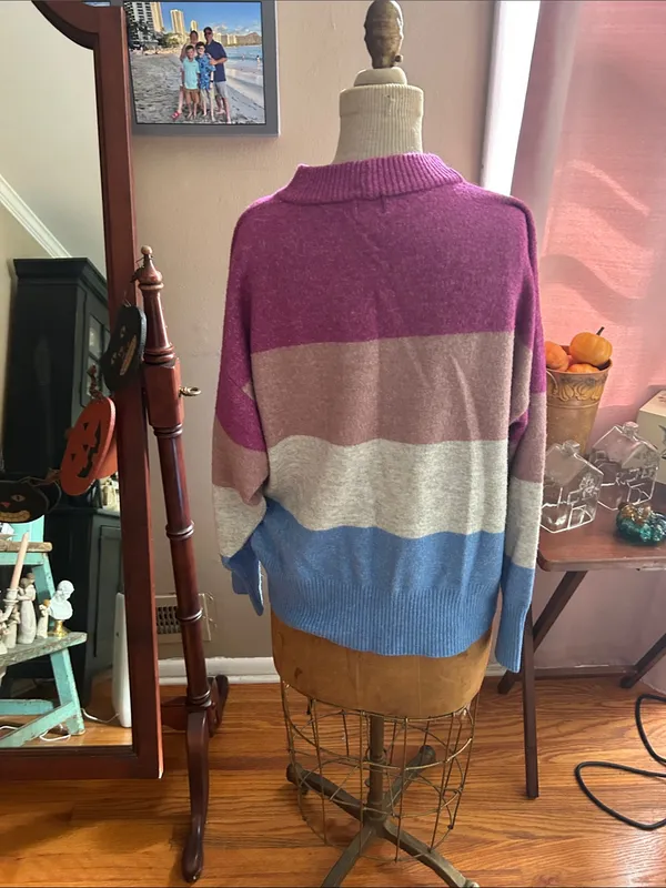 a new day Multi-Striped Crewneck Sweater in Pink, Beige & Blue | Medium - Image 10