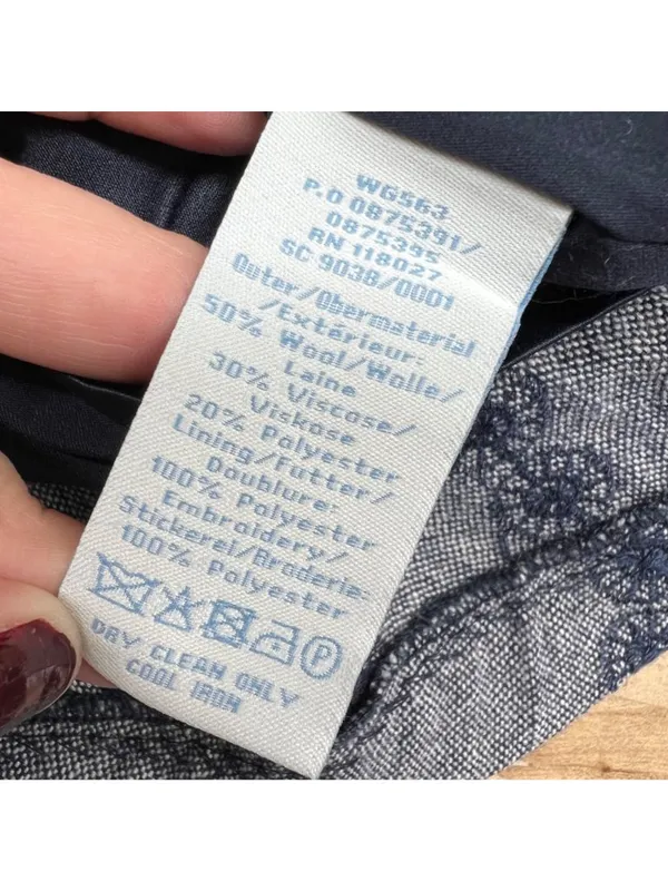 Boden A-Line Circle Embroidery Skirt Blue Gray Wool Blend Twee Mod Retro Size 6 - Image 9