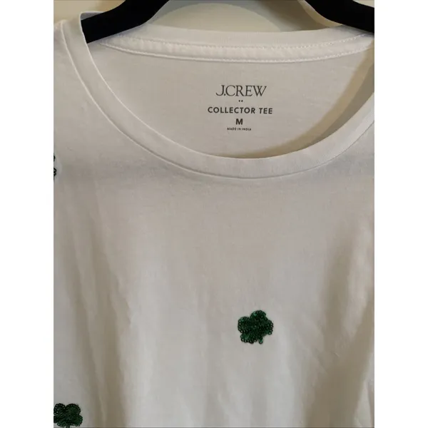 J. Crew White Sequin Clover Graphic T Shirt Size Medium NWT - Image 2