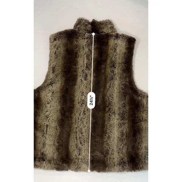 Betsey Johnson Brown Faux Fur Vest sz‎ Large Striped Retro Fully Lined - Image 8
