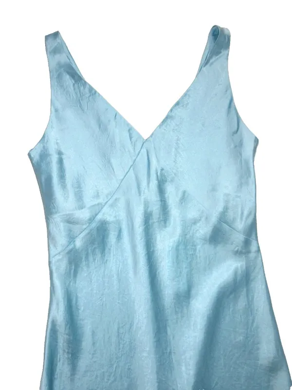 NWT Vince Satin V-Neck Maxi in Light Lagoon Blue Sleeveless Slip Dress S - Image 5