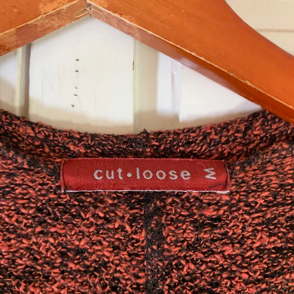 Cut Loose Womens Rust Black Marled‎ Knit Hooded Longline Cardigan Sweater Medium - Image 2