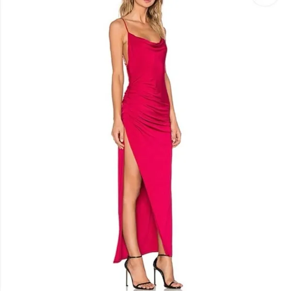 NWT NBD REVOLVE Take It All Maxi Dress Ruche High Slit in Berry Red Size S - Image 10