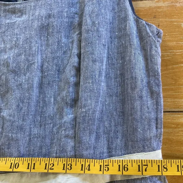 BODEN 100% Linen Chambray Blue White Embroidered Sleeveless Dress Size 14 - Image 8