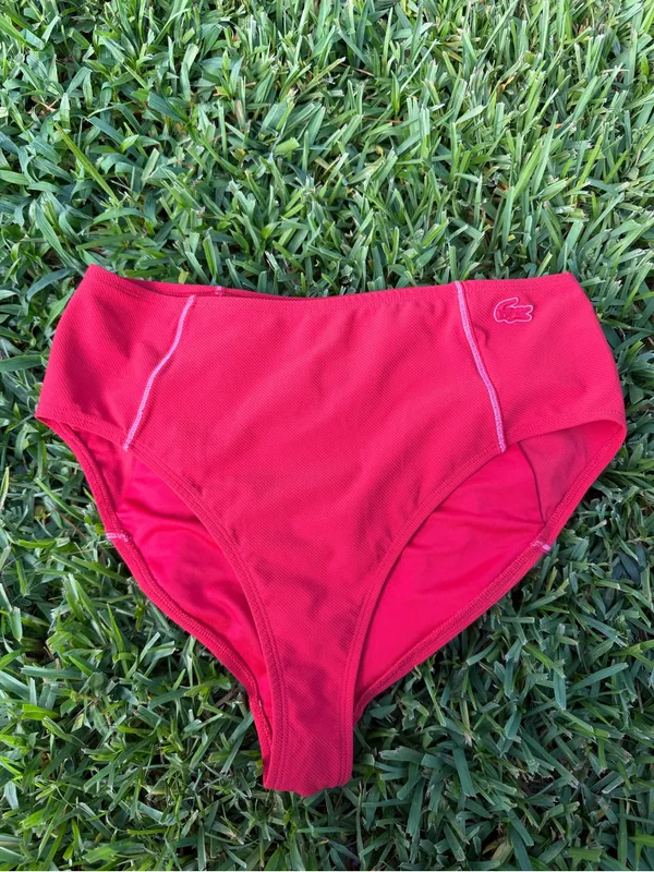 Lacoste Technical Jersey High Waist Bikini Bottom Red Pink Logo US 6 Small - Image 3