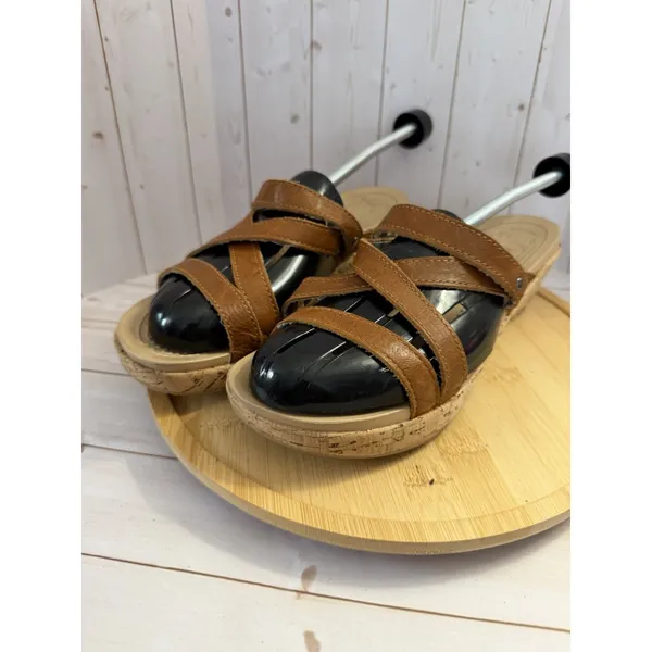 Crocs Womens 9 Brown A Leigh Strappy Cork Wedge Slip On Sandals - Image 2