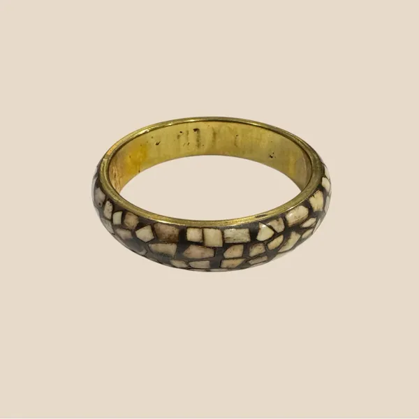 VTG Bone Mosaic Brass Bangle | African Statement Bracelet | Handmade Bone Inlay Brown - Image 5