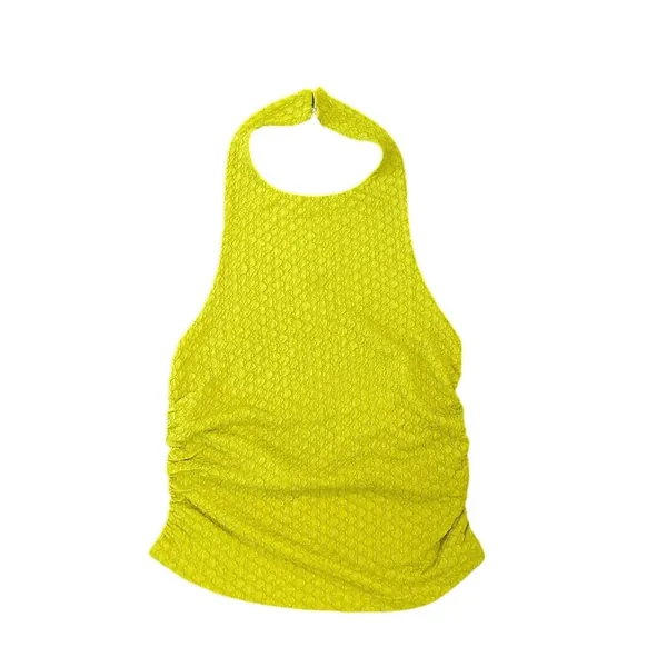 Cider Chartreuse Texture Halter Ruching Top Size M Flirty Beach Festival Y2K - Image 3