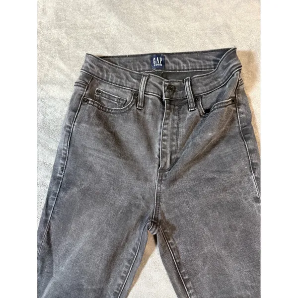 Gap Denim 24R True Skinny‎ Black Stretch Jeans Raw Hem 28" Inseam Mid-High Rise - Image 2