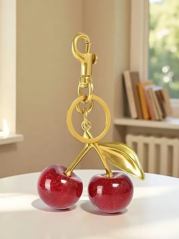 Gold Cherry Keychain Bag Charm with Red Glitter Cherries - Image 9