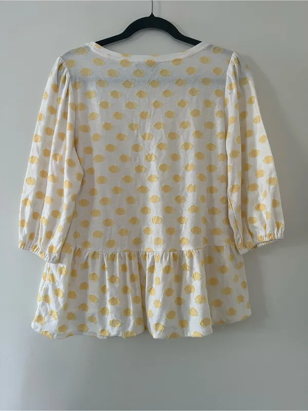 Loft Yellow Polka Dot Peplum Blouse Medium Brunch Spring Feminine Office Career - Image 5