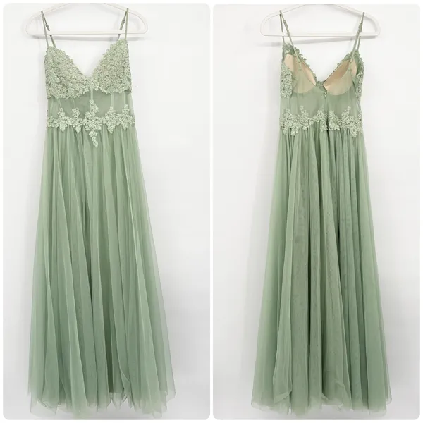 Windsor Womens Fatima Sage Green Embroidered Tulle Fairycore Prom Gown Dress 7/8 - Image 2