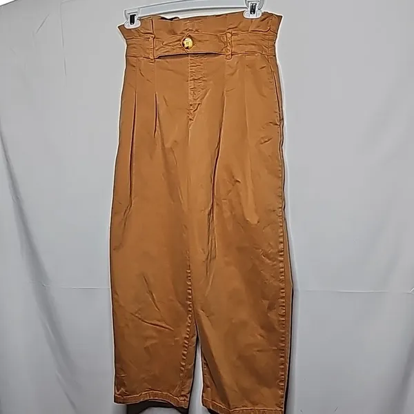 Free People high scrunch pleated waist wide leg cropped tan ginger pants sz 29 - Image 4