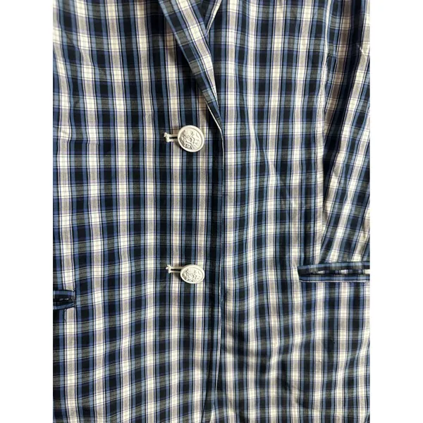 Banana Republic Womens Blue Plaid Cotton Blazer Jacket Crest Button Unlined S‎ - Image 3