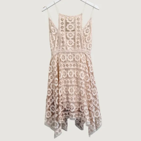 Free‎ People "Just Like Honey" ivory lace Mini dress Size 8 Boho Feminine - Image 3