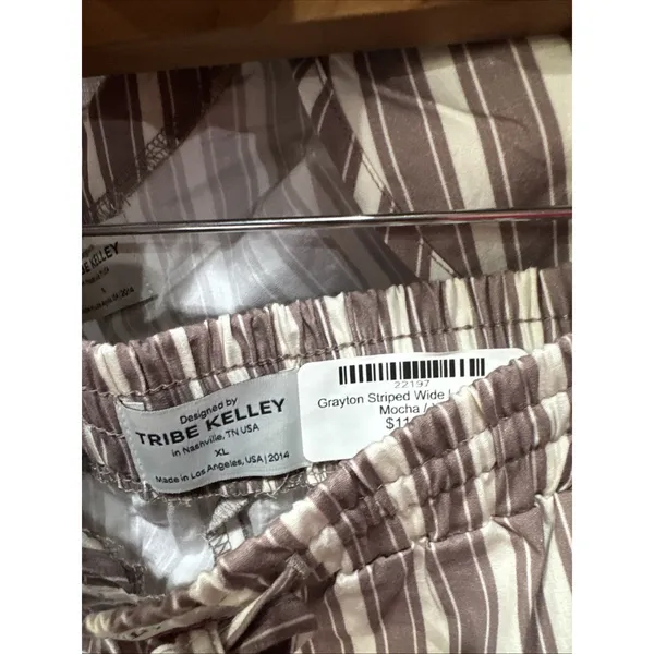 Tribe Kelley GRAYTon Tank Wide Leg Pant Summer Set Mocha Stripe cotton W XL - Image 9